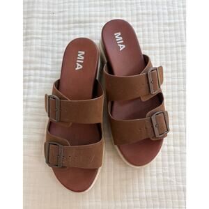 Mia 2 Strap Brown Platform Slide On Casual Sandel Size 7